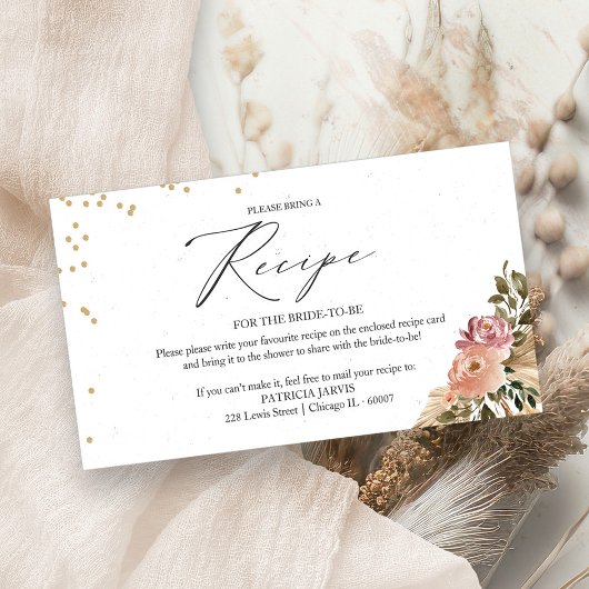 Bohoフローラブライダルシャワーレシピ要求 エンクロージャーカード