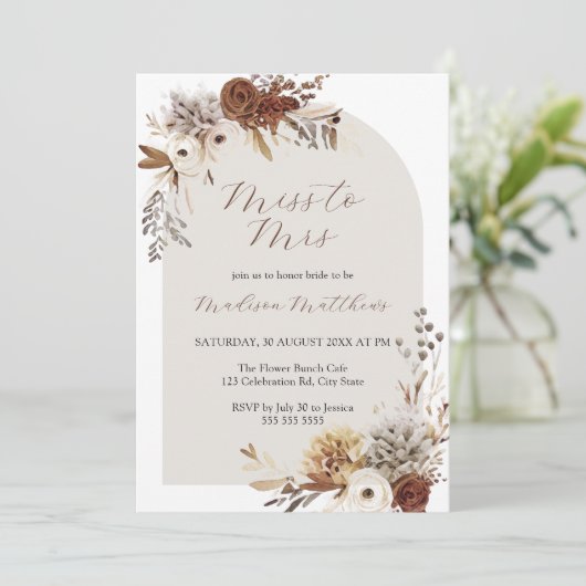 Bohoフローラブライダルシャワー恋しく思招待- Mrs. 招待状 (スタンド正面)