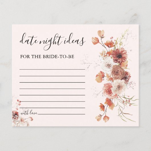 Bohoフローラブライダルシャワー日付ナイトアイディアカード (正面)