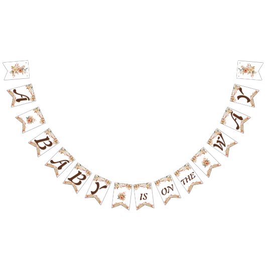 Bohoフローラブラウンレターオンホワイトベビーシャワー バンティングフラッグ (全)