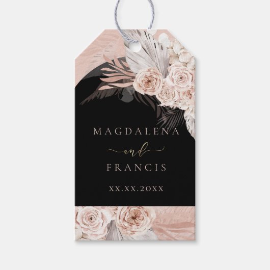bohoフローラブラックアー結婚チ ギフトタグ (正面)