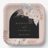 bohoフローラブラックアー結婚チ ペーパープレート (正面)