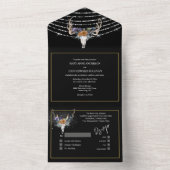 Bohoフローラブラックオレンジパープルストリングライツシック オールインワン招待状 (内側)