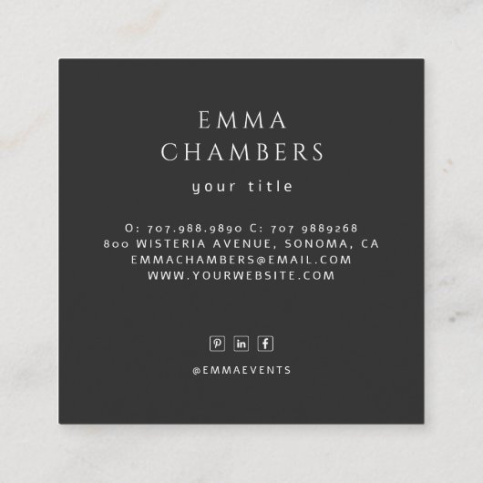 Bohoフローラブラックビジネスカード スクエア名刺 (裏面)