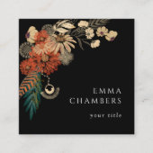 Bohoフローラブラックビジネスカード スクエア名刺 (正面)