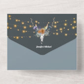 Bohoフローラブルーオレンジパープルストリングライトシック オールインワン招待状 (裏面)