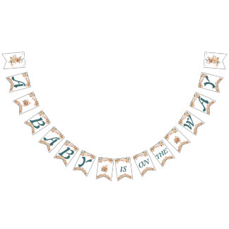 Bohoフローラブルーレターオンホワイトベビーシャワー バンティングフラッグ