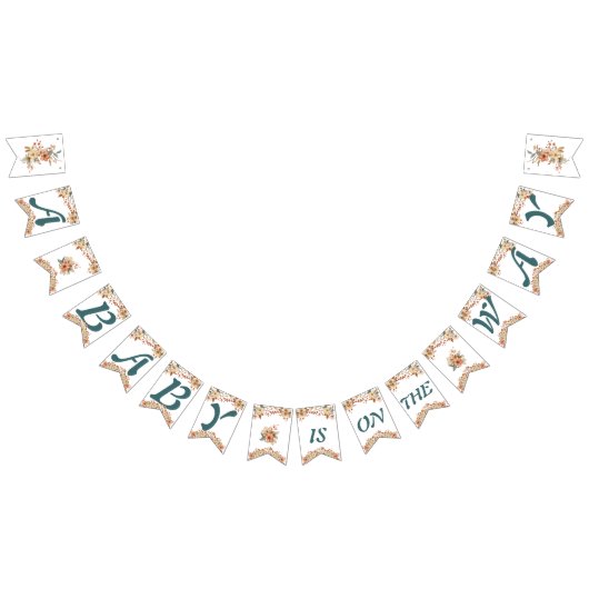 Bohoフローラブルーレターオンホワイトベビーシャワー バンティングフラッグ (全)