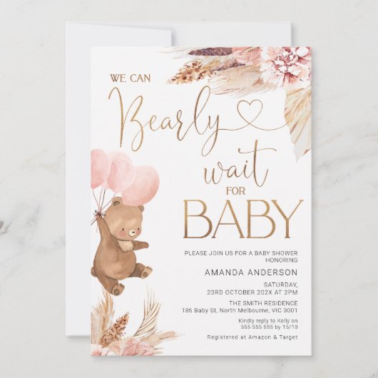 Bohoフローラベビーの赤ちゃんシャワーを待つ 招待状 (正面)