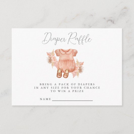 Bohoフローラベビーガールシャワーおむつラッフルエンクロス エンクロージャーカード (正面)