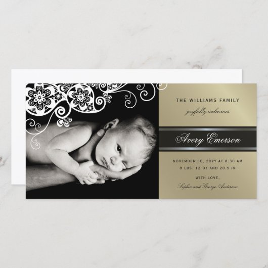 Bohoフローラペイズリーエレガント誕生発表 案内状 (正面/裏面)