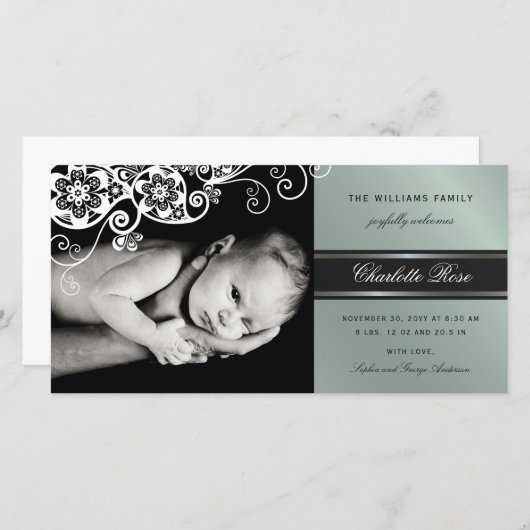 Bohoフローラペイズリーエレガント誕生発表 案内状 (正面/裏面)