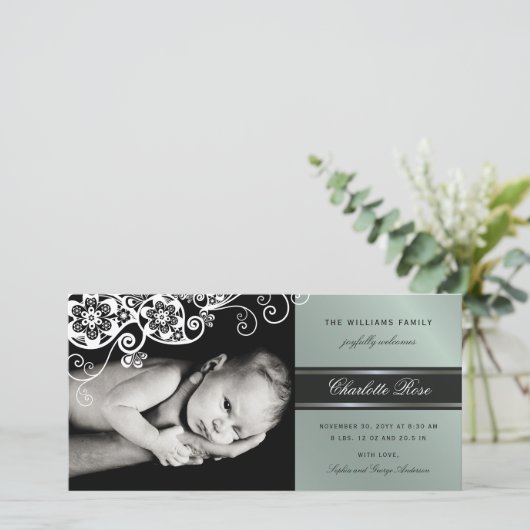 Bohoフローラペイズリーエレガント誕生発表 案内状 (スタンド正面)