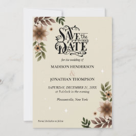 Bohoフローラミニマリスト結婚式の日付を保存 招待状