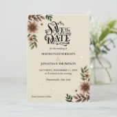 Bohoフローラミニマリスト結婚式の日付を保存 招待状 (スタンド正面)