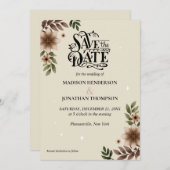 Bohoフローラミニマリスト結婚式の日付を保存 招待状 (正面/裏面)