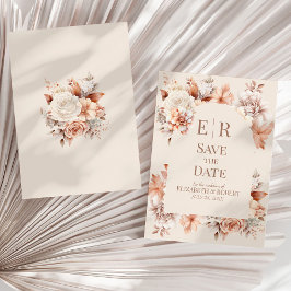 BohoフローラムースMonogram結婚式日付を保存 招待状