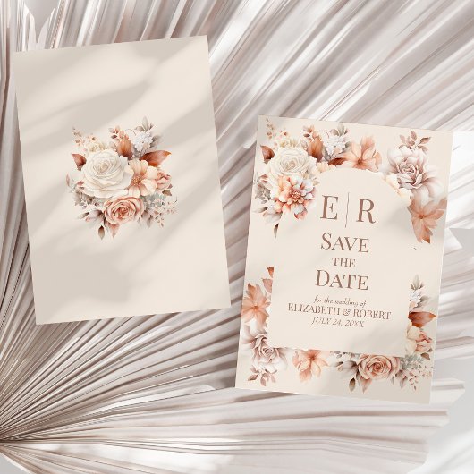 BohoフローラムースMonogram結婚式日付を保存 招待状