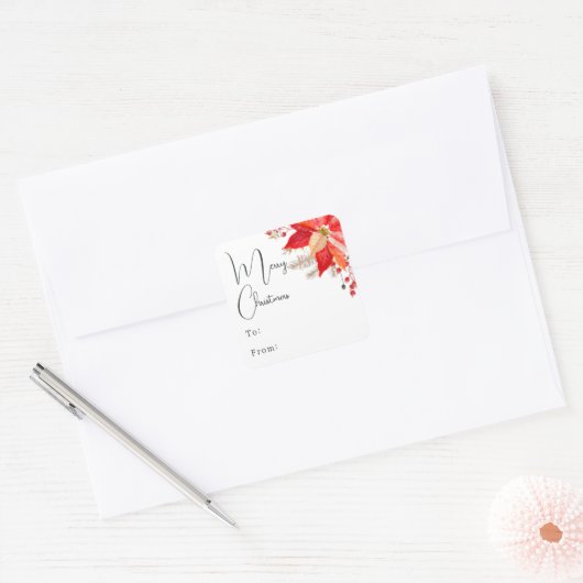 Bohoフローラメリークリスマスへスクエアステッカー スクエアシール (封筒)