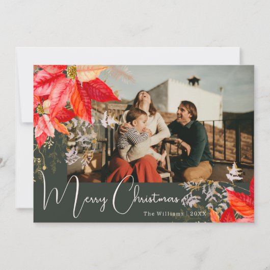 Bohoフローラメリークリスマスツーフォトホリデーカード シーズンカード (正面)