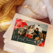 Bohoフローラメリークリスマスツーフォトホリデーカード シーズンカード