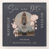 Bohoフローラモダンバラフォトアーチネイビーマグネット ガラスコースター (正面)