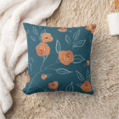 BOHOフローラモダン水色ターコイズ桃の葉 クッション (ブランケット)