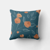 BOHOフローラモダン水色ターコイズ桃の葉 クッション (裏面)