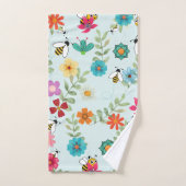 Bohoフローラライトグリーン背景パターン バスタオルセット (ハンドタオル)