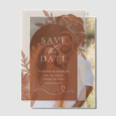Bohoフローララインアートテラコッタアーチ日付を保存 ベラム紙招待状 (オフセット (カップル))