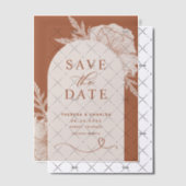 Bohoフローララインアートテラコッタアーチ日付を保存 ベラム紙招待状 (オフセット (招待状))