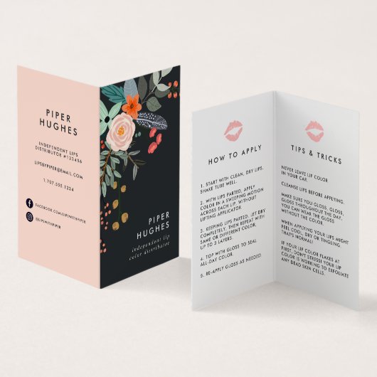 Bohoフローラリッププロダクトディストリビューターのヒントとトリック 名刺 (内部&外部)