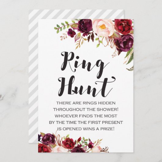 Bohoフローラリングや輪狩りブライダルシャワーゲーム5x7 招待状 (正面/裏面)