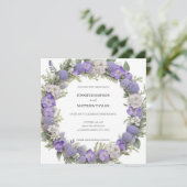 Bohoフローラリースインパープル&ホワイトレトロ結婚ズ 招待状 (スタンド正面)