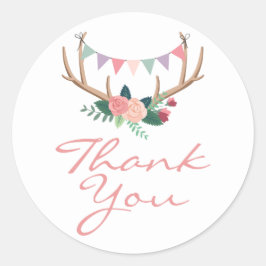 Bohoフローラルアントラーズ&シャビーローゼパーティーありがとう ラウンドシール