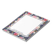 Bohoフローラルパターン – ネイビーブルー – 名前 ノートパッド (回転)