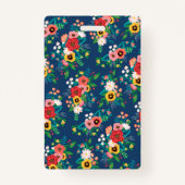 Bohoフローラルパターン&赤面ピンク水彩写真 バッジ (裏面)