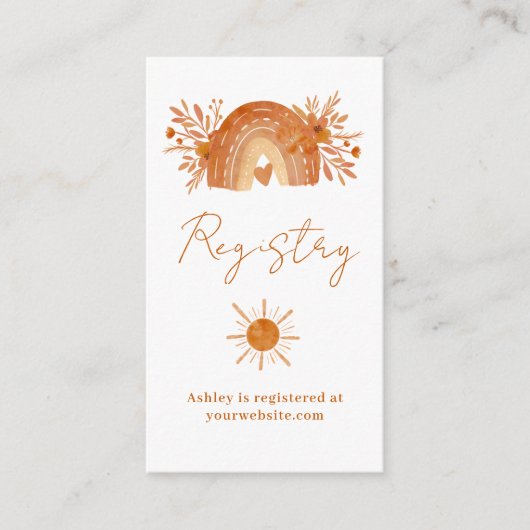 Bohoフローラレインボーオレンジ赤ちゃんシャワー登録 エンクロージャーカード (正面)