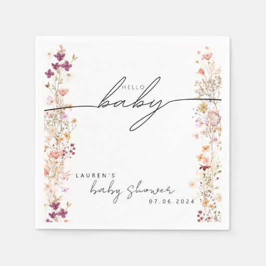 Bohoフローラワイルドフラワーベイビーシャワーテーブルデコル スタンダードカクテルナプキン (正面)
