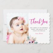 Bohoフローラワイルドワンガール初の誕生日写真 サンキューカード (正面)