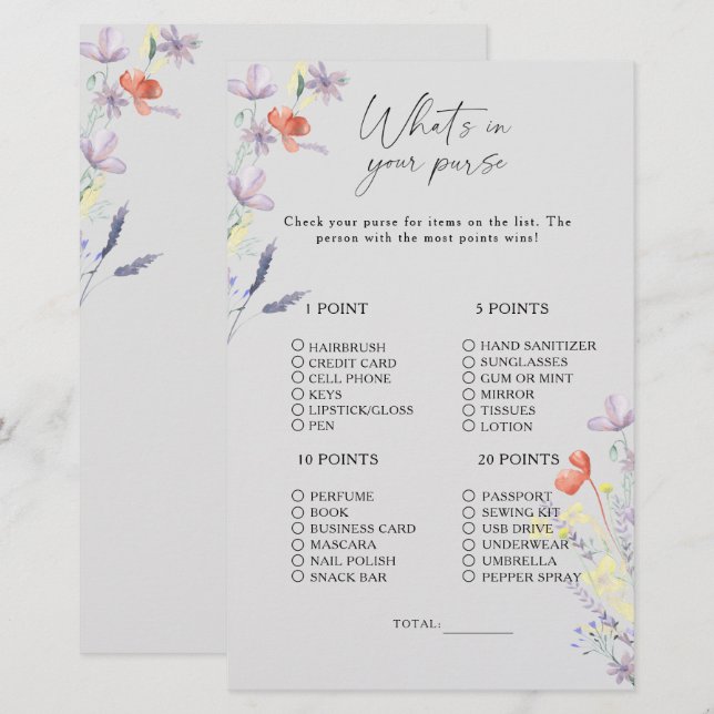 Bohoフローラ何が財布ゲームに入っている (正面/裏面)