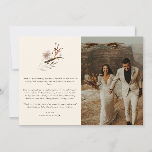 Bohoフローラ写真結婚のサンキューカード サンキューカード (裏面)