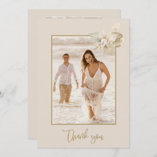 Bohoフローラ写真結婚の皆様に感謝 サンキューカード (正面/裏面)