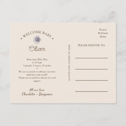 Bohoフローラ写真誕生発表葉書 案内ポストカード (裏面)