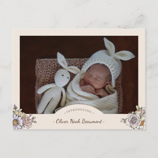 Bohoフローラ写真誕生発表葉書 案内ポストカード (正面)