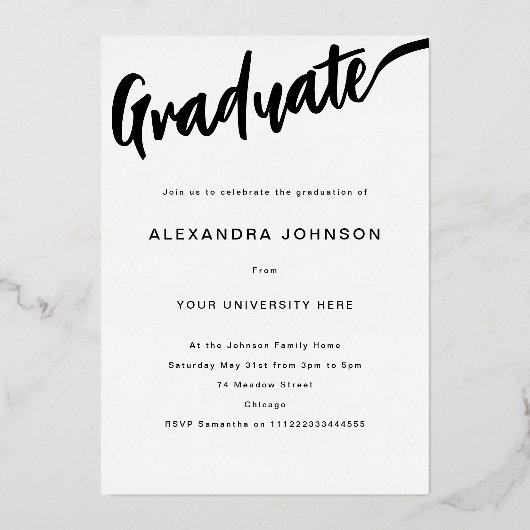 Bohoフローラ大学院写真Gradパーティースクリプト金ゴールド 箔招待状 (裏面)