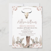 Bohoフローラ女性のカーボーイブートブライダルシャワー 招待状 (正面)