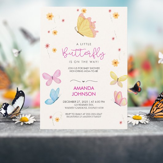 Bohoフローラ小さな蝶の赤ちゃんシャワー 招待状