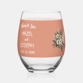 Bohoフローラ応援を愛パーソナライズされたの結婚 ステムなしワイングラス (正面)