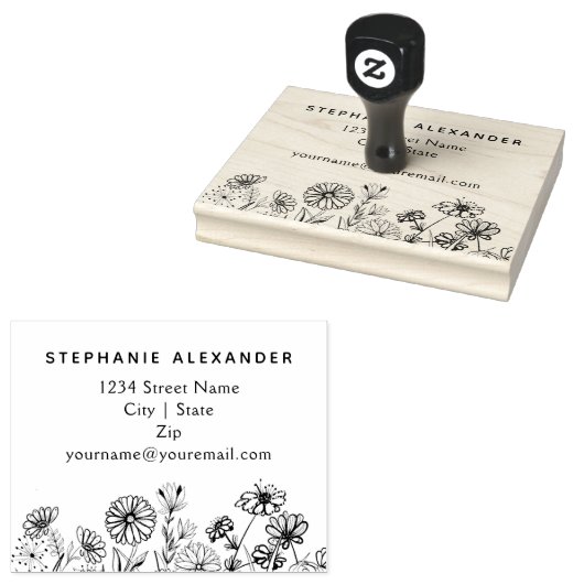 Bohoフローラ手描きデイジーと野生の花 ラバースタンプ (押印)